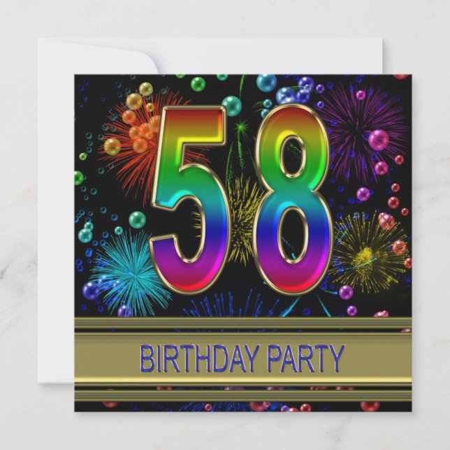 58th Birthday party Invitation with bubbles (Front)