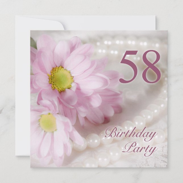 58th Birthday party invitation with daisies (Front)