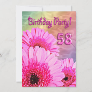 58th Birthday party invitation with pink flowers