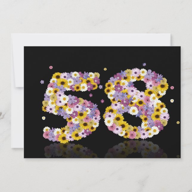 58th Birthday party, with flowered letters Invitation (Front)