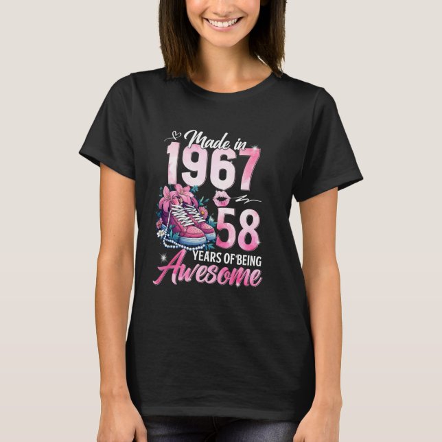 58th Birthday Queen Made in 1967  58 Years Old Flo T-Shirt (Front)