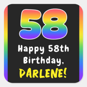 58th Birthday: Rainbow Spectrum # 58, Custom Name Square Sticker