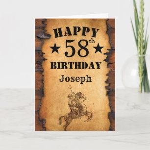 58th Birthday Rustic Country Western Cowboy Horse Card