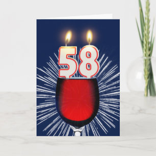58th Birthday with wine and candles Card