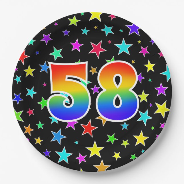 58th Event: Bold, Fun, Colourful Rainbow 58 Paper Plate (Front)