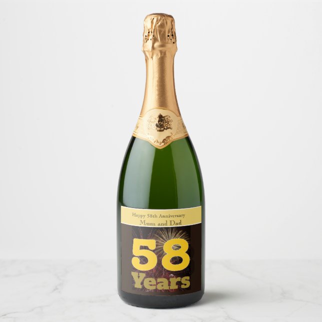 58th Wedding Anniversary   Sparkling Wine Label (Front)