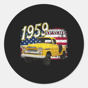 59 Apache Truck 4th Of July American  Classic Round Sticker