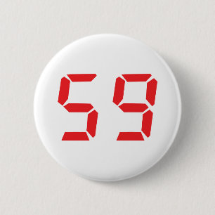 59 fifty-nine red alarm clock digital number 6 cm round badge