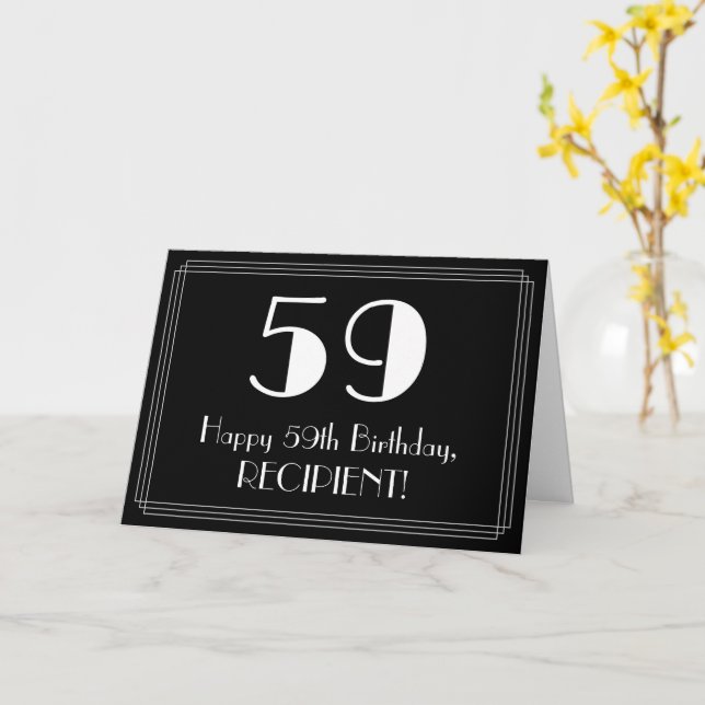 59th Birthday ~ Art Deco Inspired Look "59", Name Card (Yellow Flower)