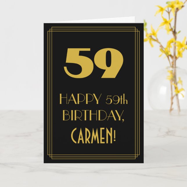 59th Birthday – Art Deco Inspired Look "59" & Name Card (Yellow Flower)