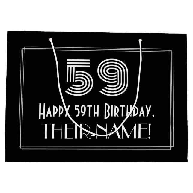 59th Birthday — Art Deco Inspired Look "59" & Name Large Gift Bag (Back)