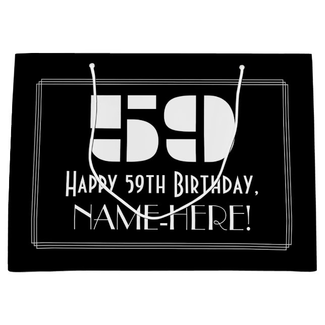 59th Birthday ~ Art Deco Inspired Look "59" + Name Large Gift Bag (Front)