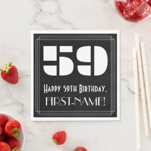59th Birthday: Art Deco Inspired Look "59" + Name Napkin