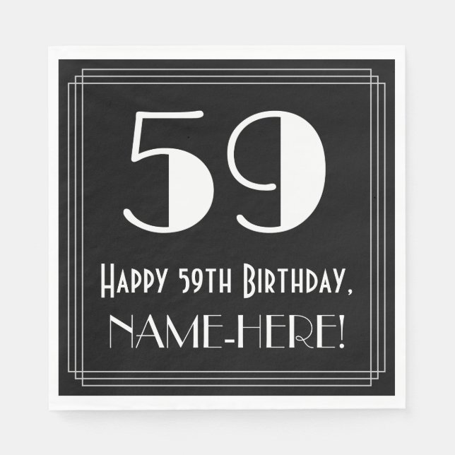 59th Birthday ~ Art Deco Inspired Look "59", Name Napkin (Front)