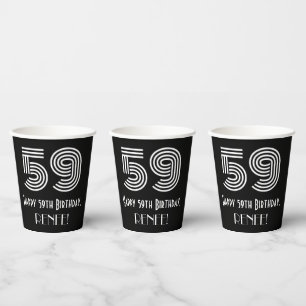 59th Birthday — Art Deco Inspired Look “59” + Name Paper Cups