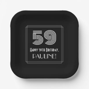 59th Birthday — Art Deco Inspired Look “59” + Name Paper Plate