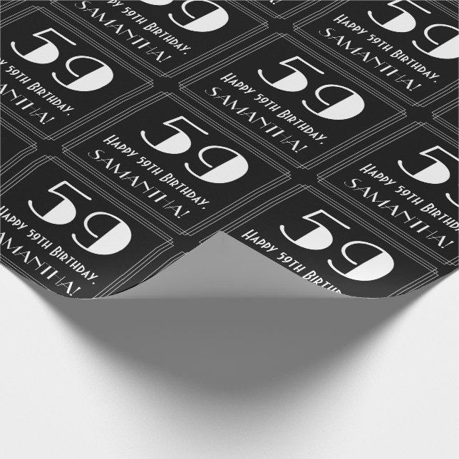 59th Birthday - Art Deco Inspired Look "59", Name Wrapping Paper (Corner)