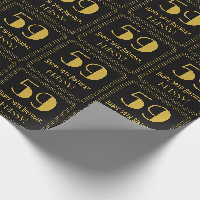 59th Birthday ~ Art Deco Inspired Look "59", Name Wrapping Paper (Corner)