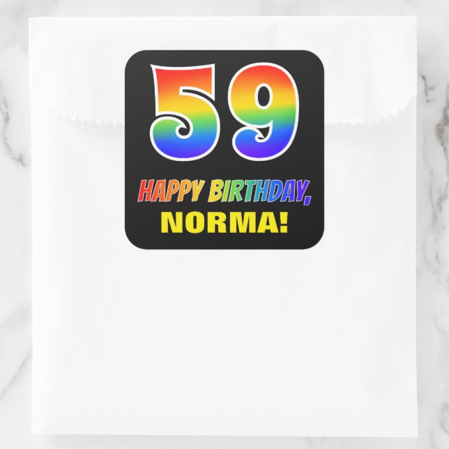 59th Birthday: Bold, Fun, Simple, Rainbow 59 Square Sticker (Bag)
