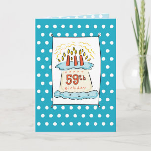 59th Birthday Cake on Blue Teal with Dots Card