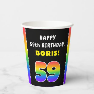 59th Birthday: Colourful Rainbow # 59, Custom Name Paper Cups