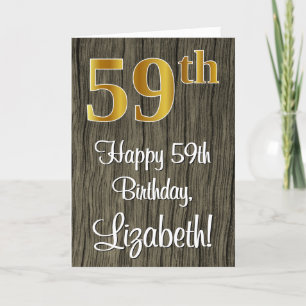 59th Birthday: Elegant Faux Gold Look #, Faux Wood Card