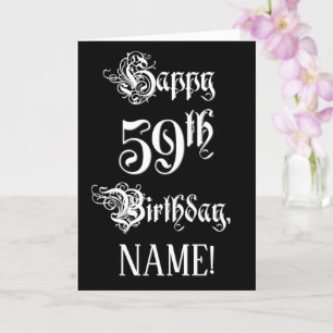 59th Birthday: Fancy, Elegant Script + Custom Name Card