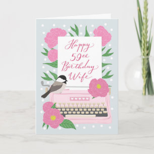 59th Birthday for Wife Typewriter and Floral Card