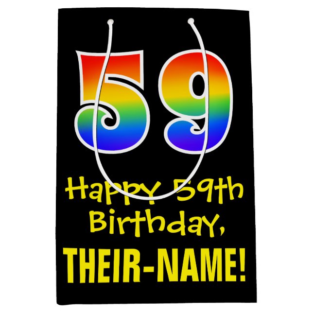 59th Birthday: Fun, Bold, Colourful, Rainbow "59" Medium Gift Bag (Front)