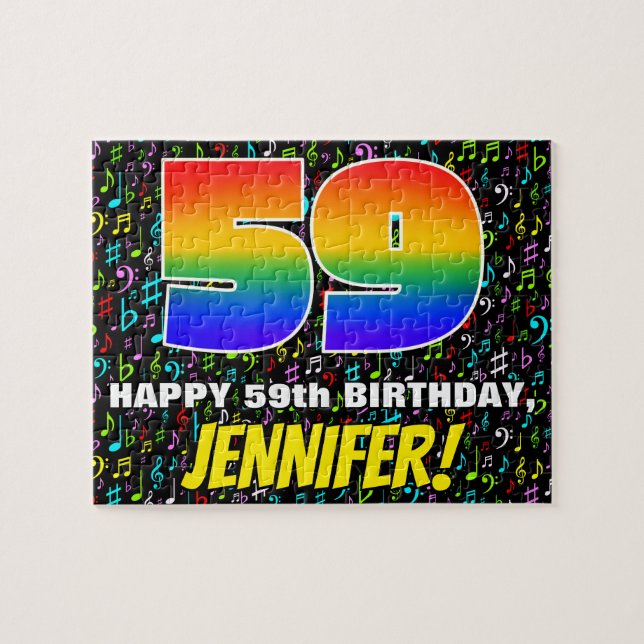 59th Birthday — Fun, Colourful Music Symbols & “59 Jigsaw Puzzle (Horizontal)