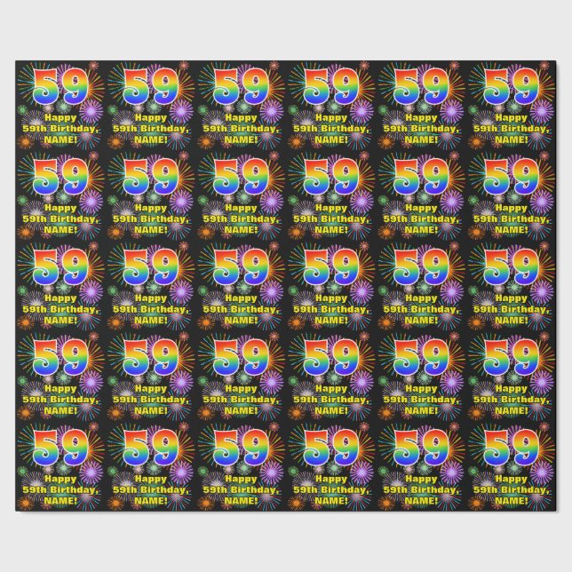 59th Birthday: Fun Fireworks, Rainbow Look # “59” Wrapping Paper (Seam)