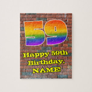 59th Birthday: Fun Graffiti-Inspired Rainbow 59 Jigsaw Puzzle