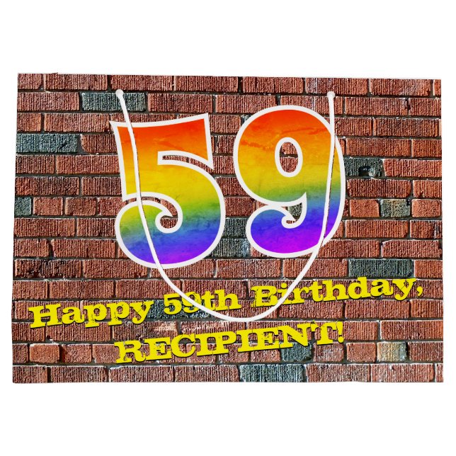 59th Birthday: Fun, Graffiti-Inspired Rainbow # 59 Large Gift Bag (Back)