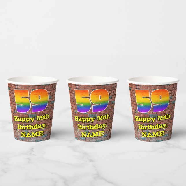 59th Birthday: Fun Graffiti-Inspired Rainbow 59 Paper Cups (Multi)