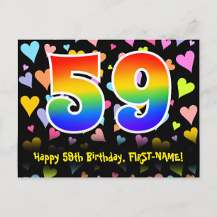59th Birthday: Fun Hearts Pattern, Rainbow 59 Postcard