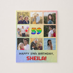 59th Birthday: Fun Rainbow #, Custom Name & Photos Jigsaw Puzzle