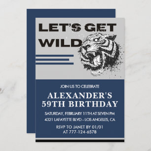 59th birthday invitations Men Tiger Let's Get Wild