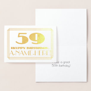 59th Birthday; Name + Art Deco Inspired Look "59" Foil Card