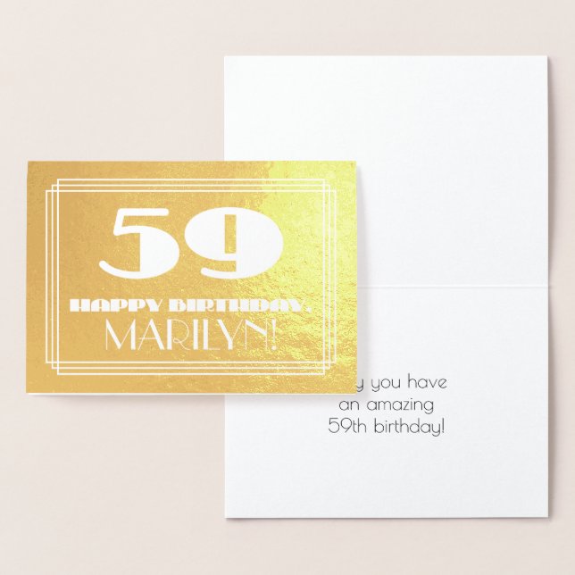 59th Birthday: Name + Art Deco Inspired Look "59" Foil Card (Display)