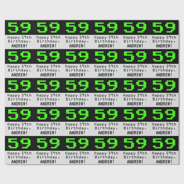 59th Birthday - Nerdy / Geeky Style "59" and Name Wrapping Paper (Flat)