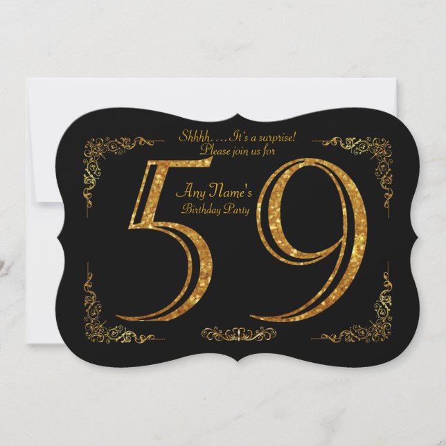 59th,Birthday party 59th,great Gatsby,black & gold Invitation (Front)