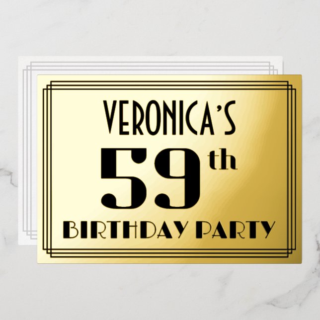 59th Birthday Party: Art Deco Look “59” and Name (Front/Back)