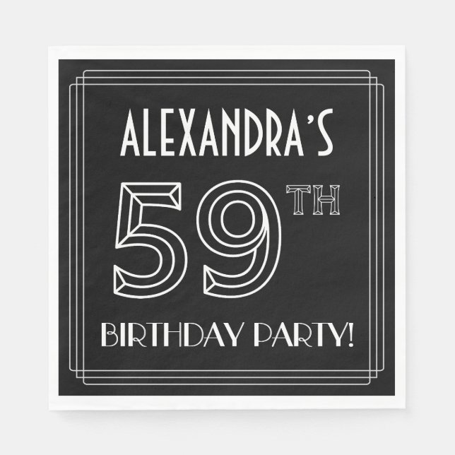59th Birthday Party: Art Deco Style + Custom Name Napkin (Front)
