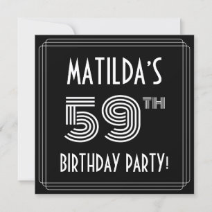 59th Birthday Party: Art Deco Style w/ Custom Name Invitation
