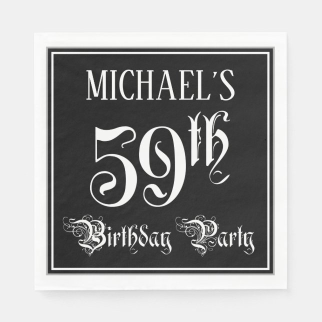 59th Birthday Party — Fancy Script + Custom Name Napkin (Front)