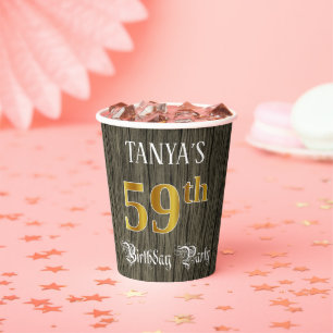 59th Birthday Party — Faux Gold & Faux Wood Looks Paper Cups