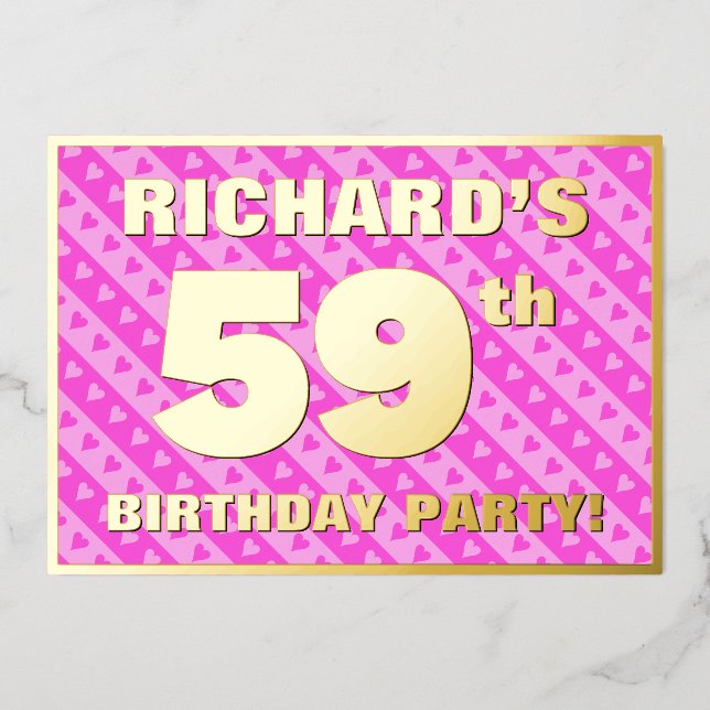 59th Birthday Party — Fun Pink Hearts and Stripes (Front)