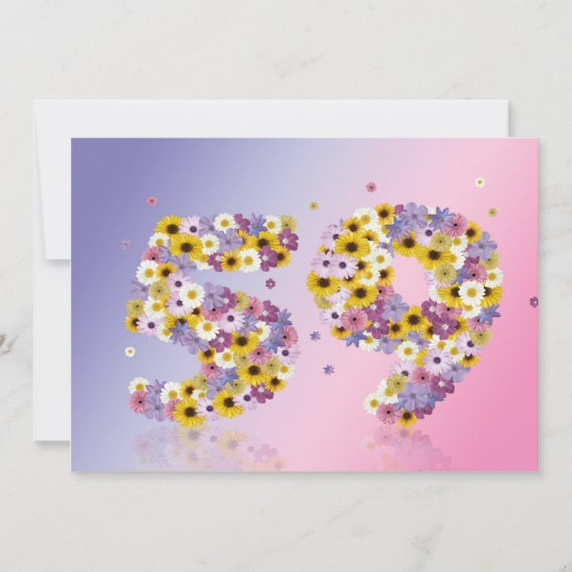 59th Birthday party, with flowered letters Invitation (Front)