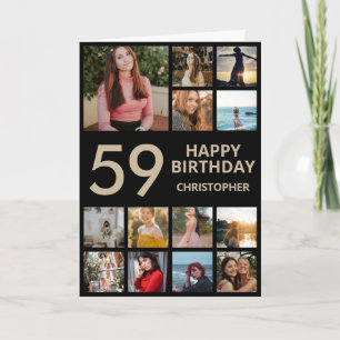 59th Birthday Photo Collage 13 Photos Black & Gold Card