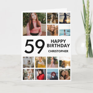 59th Birthday Photo Collage 13 Photos Black White Card